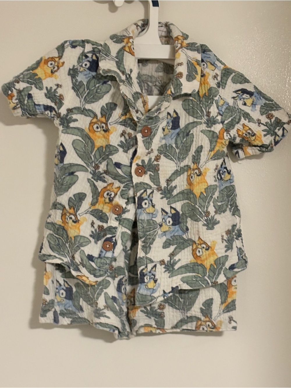 Bluey Kids Short Sleeve Button Shirt & Shorts Coordinated Set - Cartoon Print